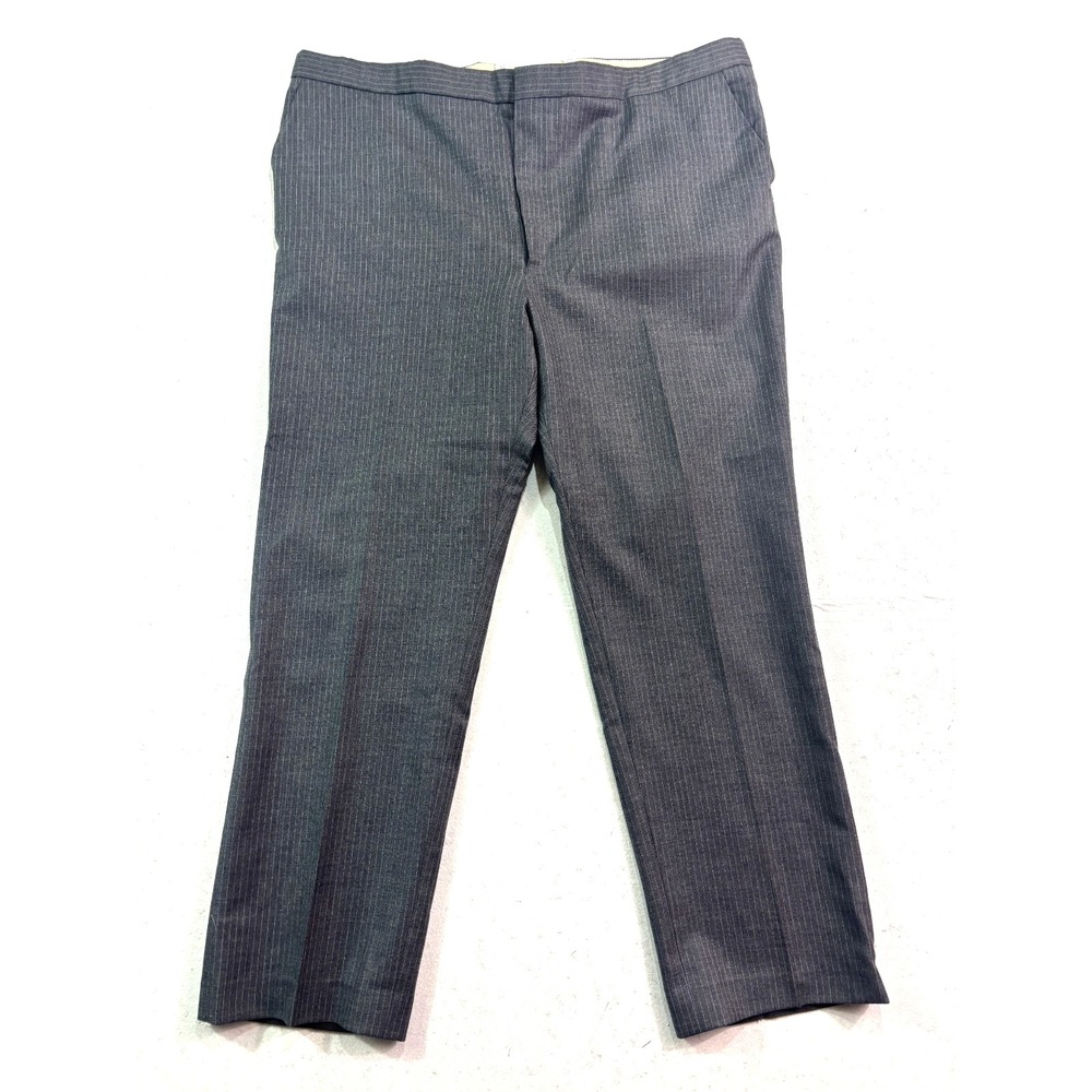 VTG Burberry 46x32 Gray Pinstripe Dress Suit Pants Flat Front Wool Straight Leg